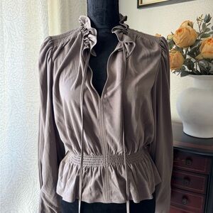 Rebecca Taylor Taupe Ruffled Blouse